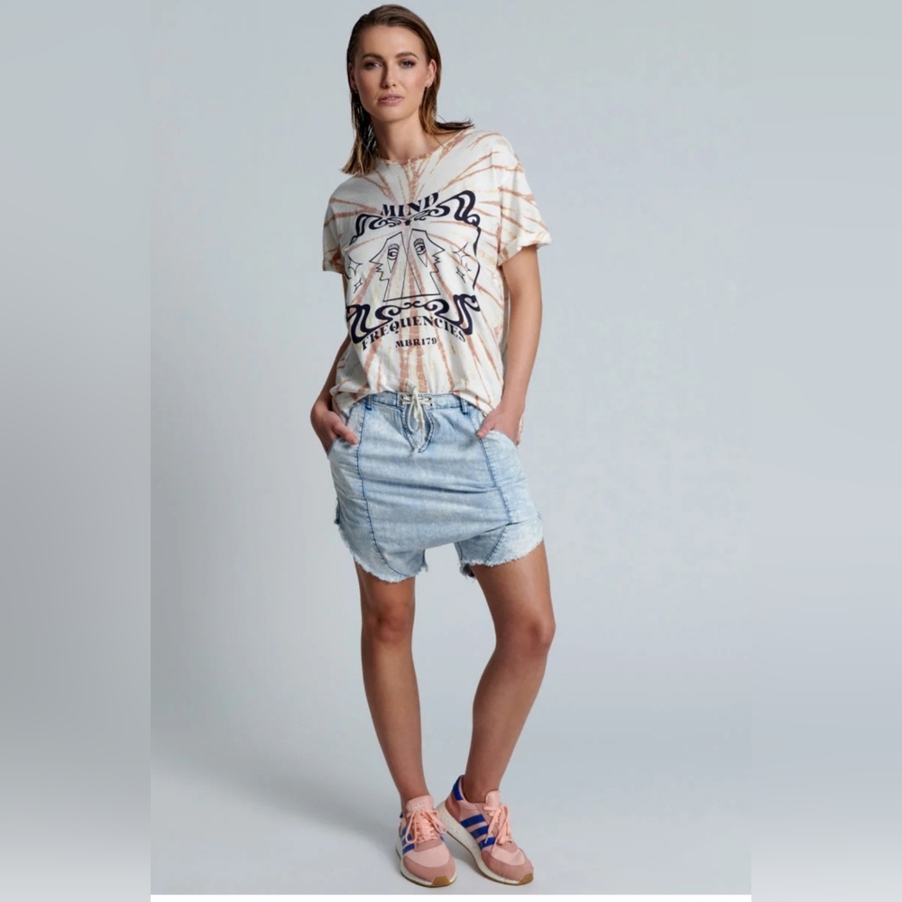 One Teaspoon Light Blue Washed Denim Drawstring Shorts